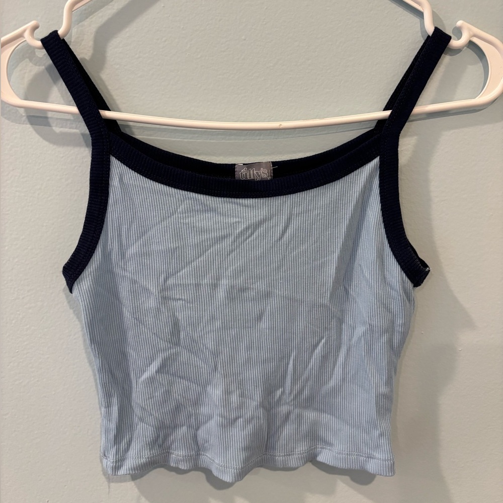 Tilly's Navy and Light Blue Ribbed Tank Top